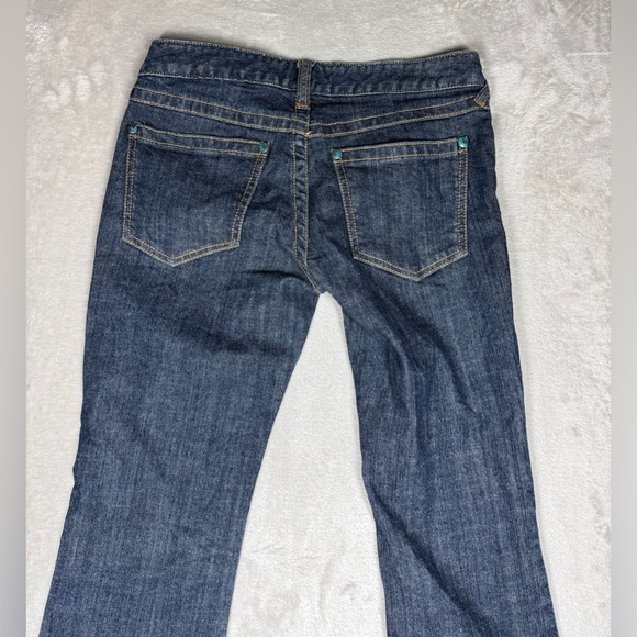 Vintage Y2K Free People Low Rise Zip Fly Flare Dark Blue Wash Blue Jeans Size 25 - Picture 11 of 15